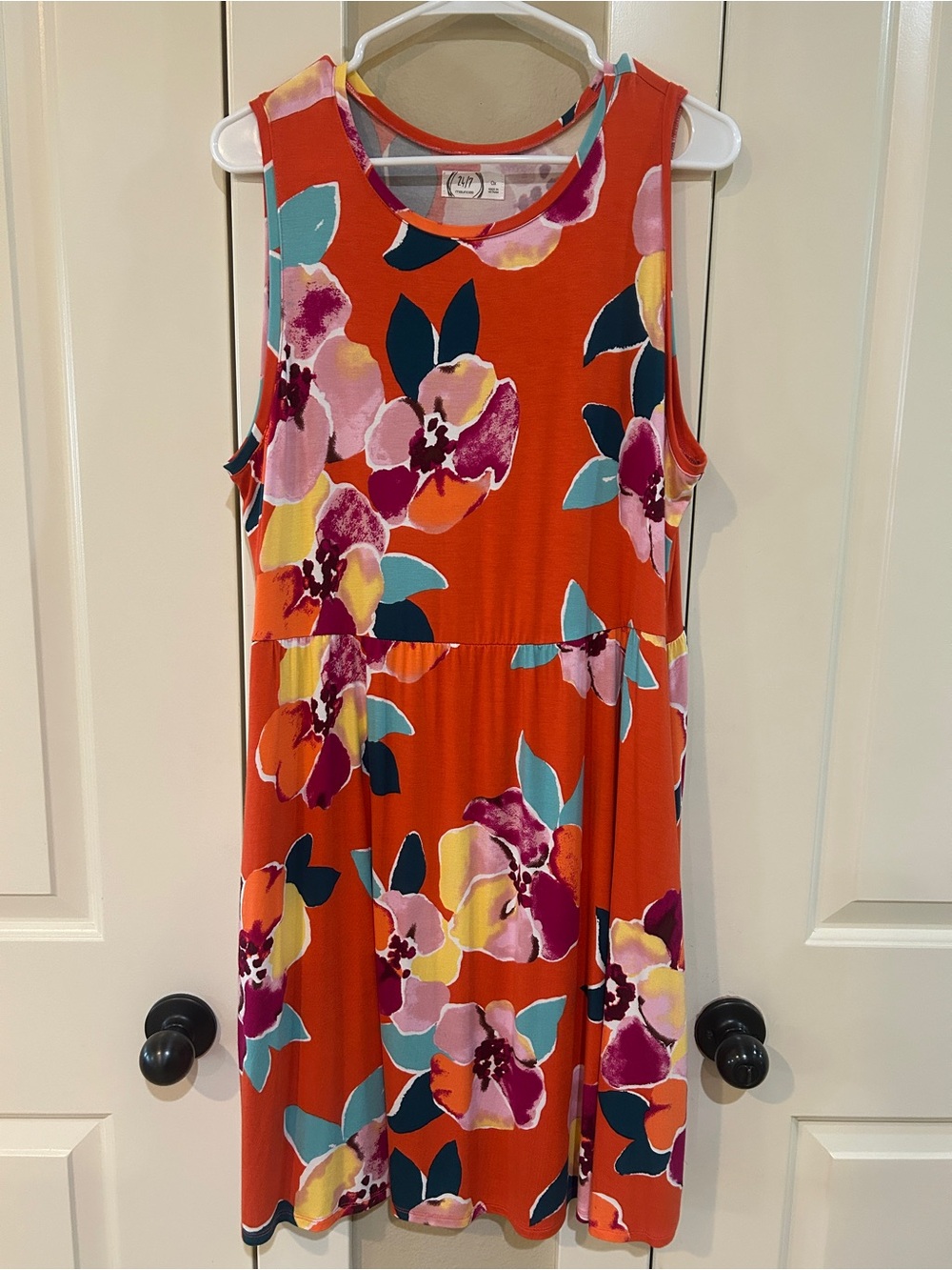 Maurices 24/7 Bright Orange Floral Sleeveless Dress